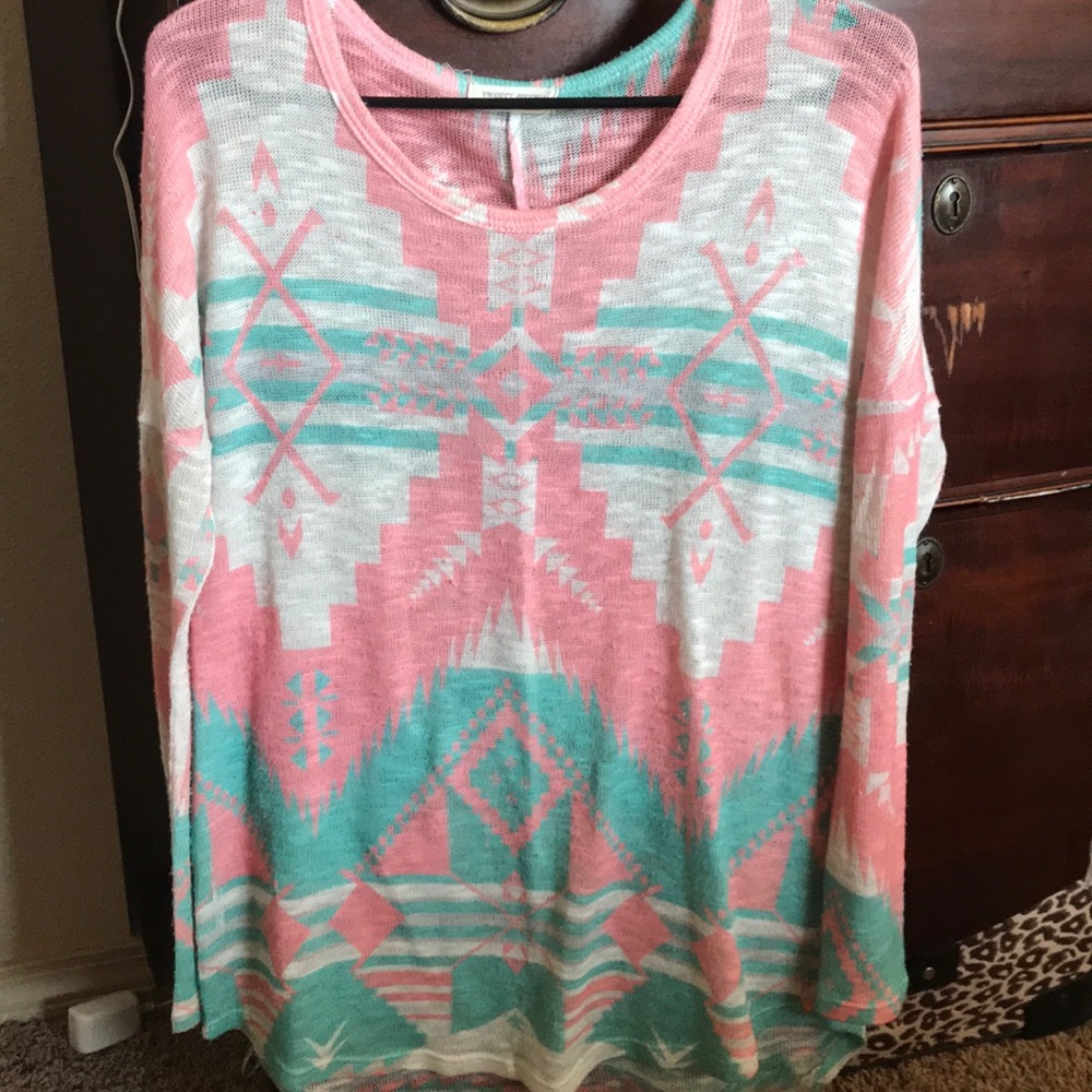 Pink & teal print sweater